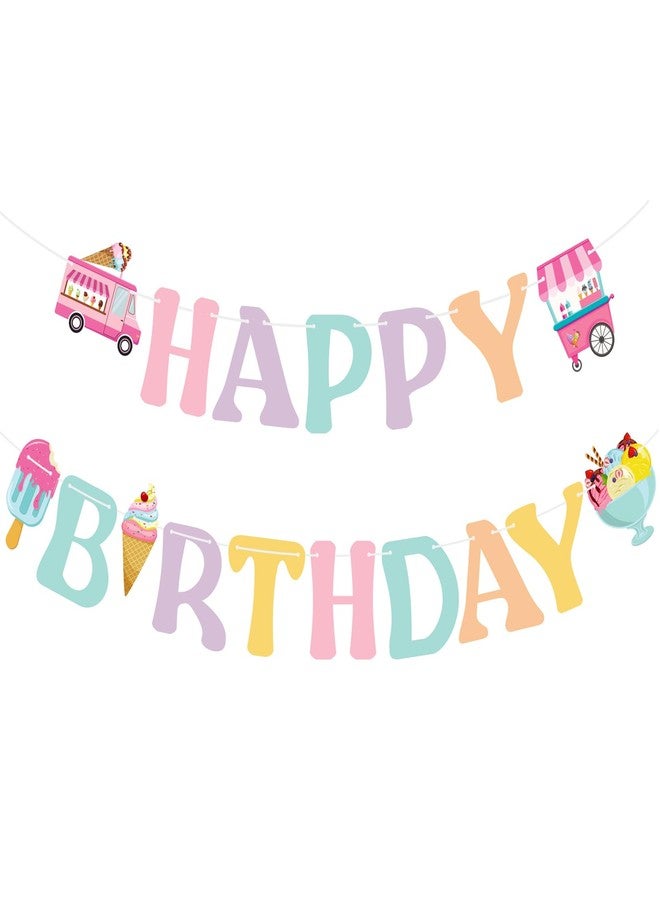 Lemicin Ice Cream Happy Birthday Banner - Colorful Ice Cream Birthday Party Sign Decorations for Girls Kids Summer Theme Party Supplies - Image 1